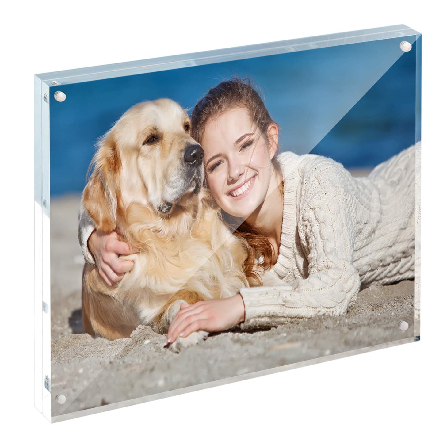 Acrylic Photo Frames Horizontal Magnet Double Sided Photo Frame with Microfiber Cloth, 12 + 12MM Thickness Clear Picture Frame Desktop Display