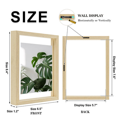 Floating Frames Set of 2, Double Glass Picture Frame, Made of Solid Wood Display Any Size Photo up to 11x14, Wall Mount or Tabletop Standing