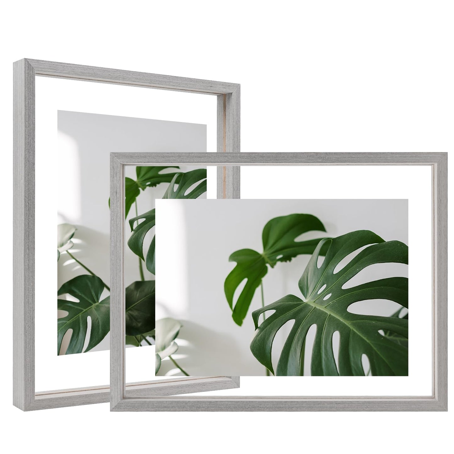 Floating Frames Set of 2, Double Glass Picture Frame, Made of Solid Wood Display Any Size Photo up to 11x14, Wall Mount or Tabletop Standing