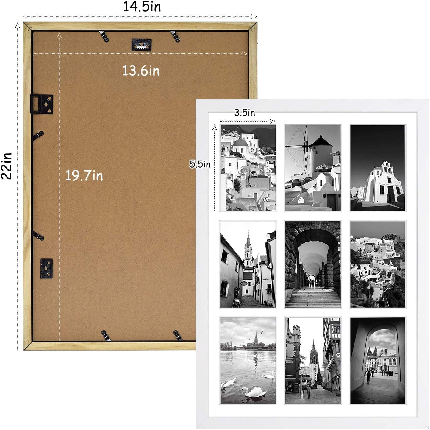 13.6x19.7 Wood Collage Frame with Real Glass and White Displays (9) 4x6 Pictures