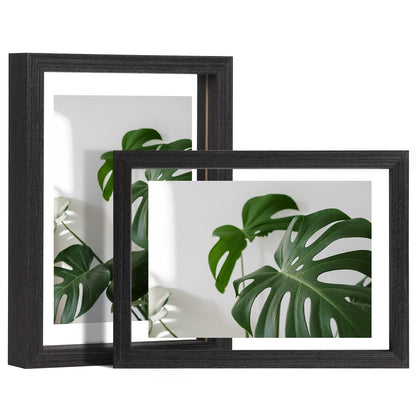 Floating Frames Set of 2, Double Glass Picture Frame, Made of Solid Wood Display Any Size Photo up to 11x14, Wall Mount or Tabletop Standing