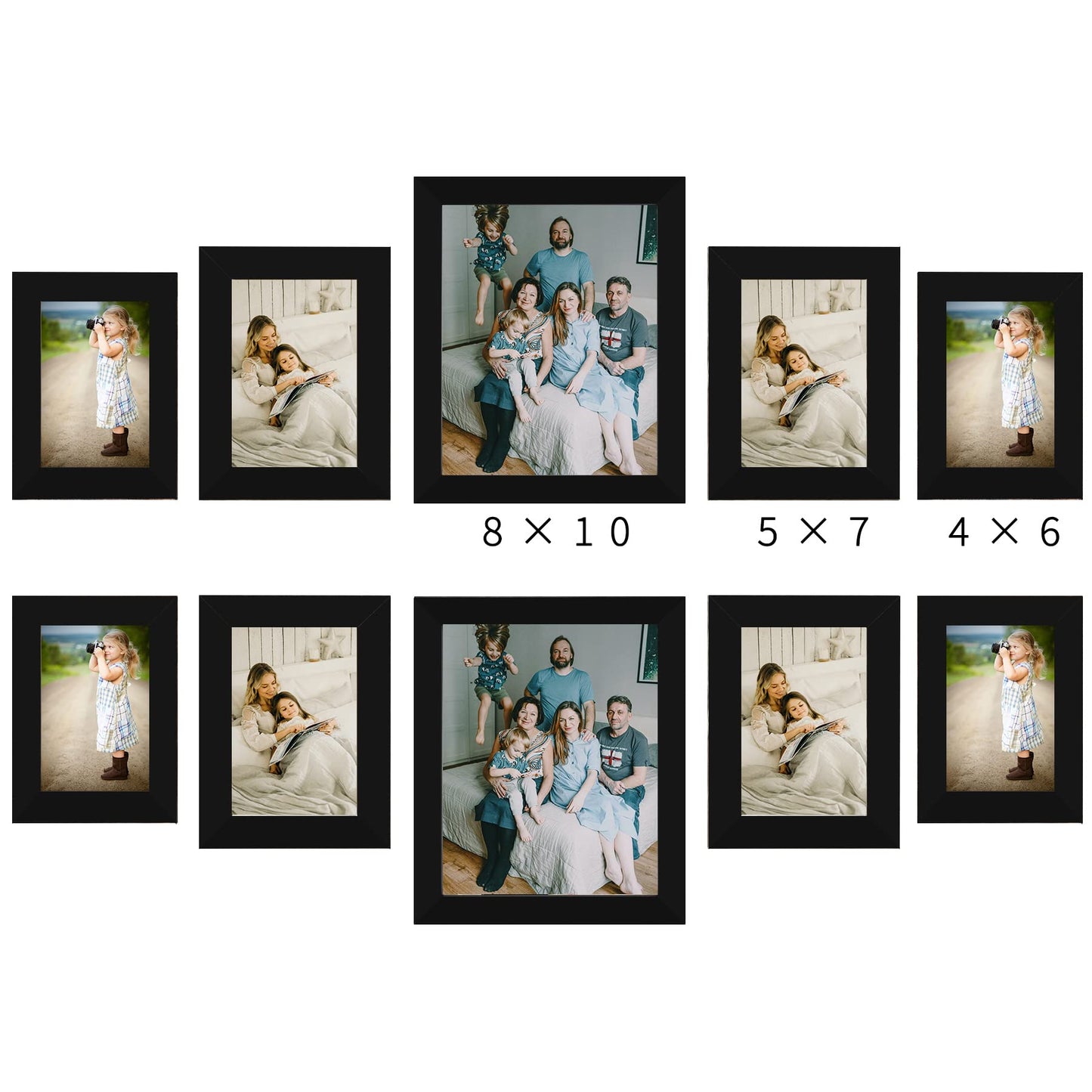 Picture Frame Set 10-Pack, Gallery Wall Frame Collage with 8x10 5x7 4x6 Frames in 3 Different Finishes