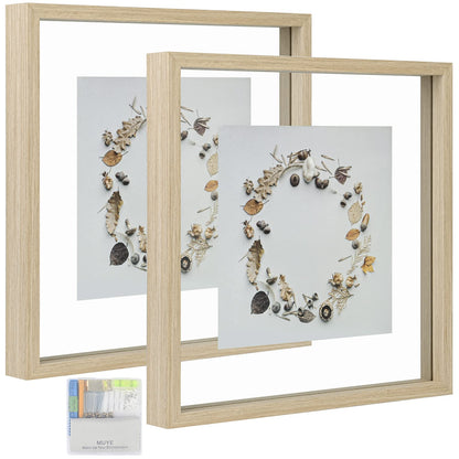 Floating Frame Set of 2, Double Glass Rustic Photo Frame for Wall Hanging or Tabletop, Display 4x6 or 3x5 Photo for Floating Effect