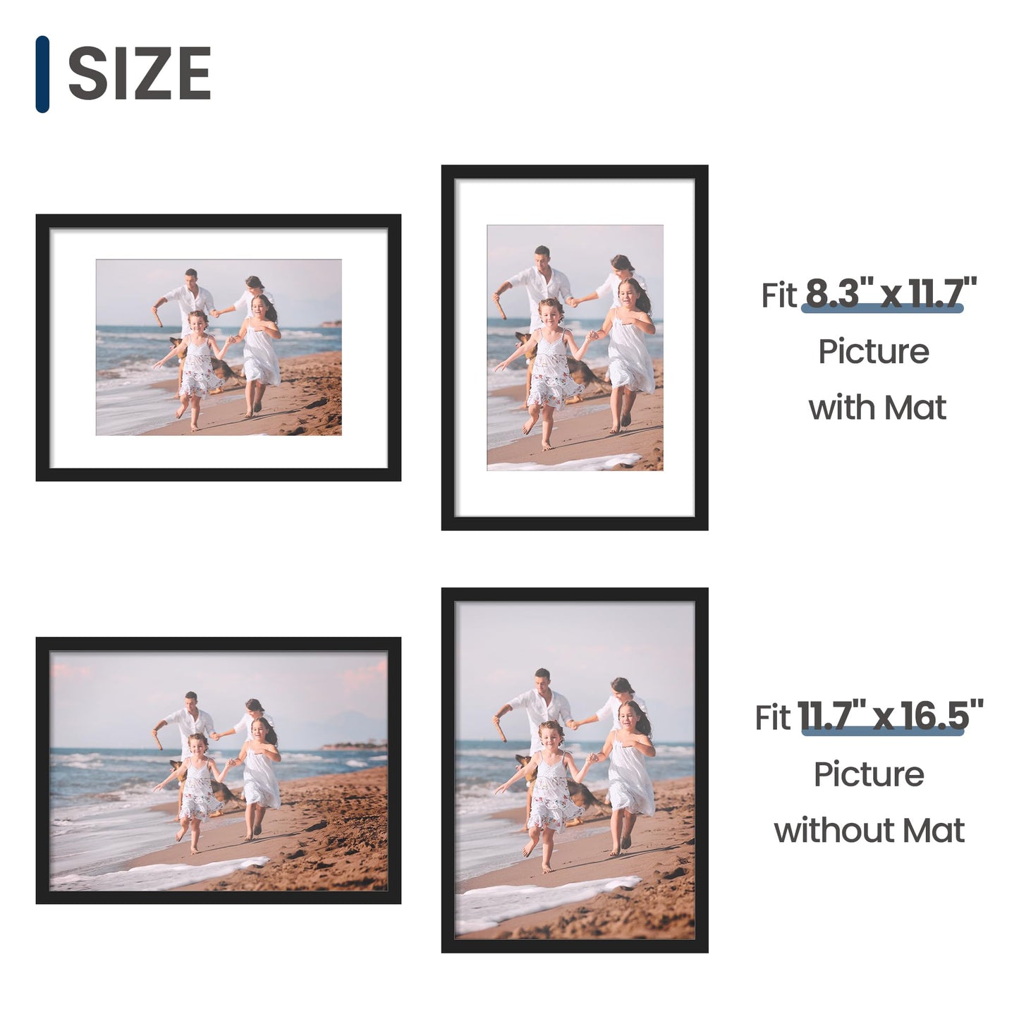 Picture Frame Set of 5, Display Pictures with Mat Without Mat, Wall Gallery Photo Frames