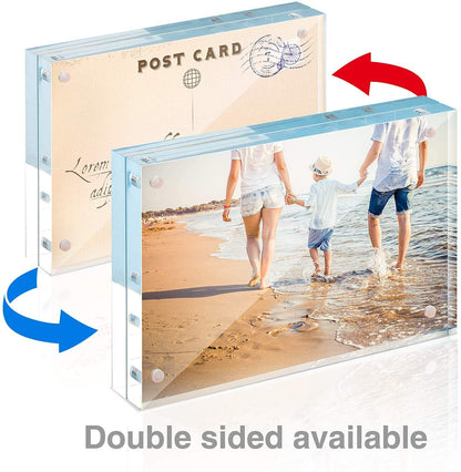 Acrylic Photo Frames Horizontal Magnet Double Sided Photo Frame with Microfiber Cloth, 12 + 12MM Thickness Clear Picture Frame Desktop Display