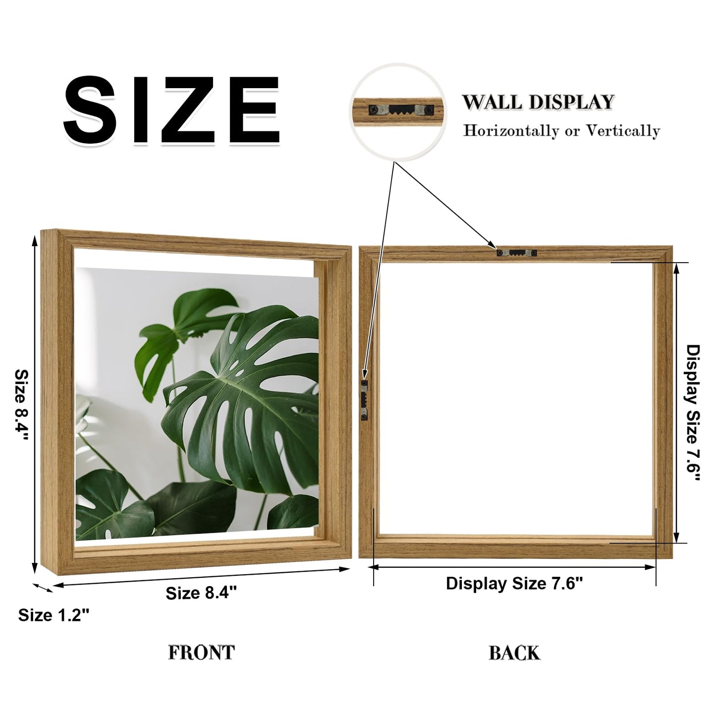 Floating Frames Set of 2, Double Glass Picture Frame, Made of Solid Wood Display Any Size Photo up to 11x14, Wall Mount or Tabletop Standing