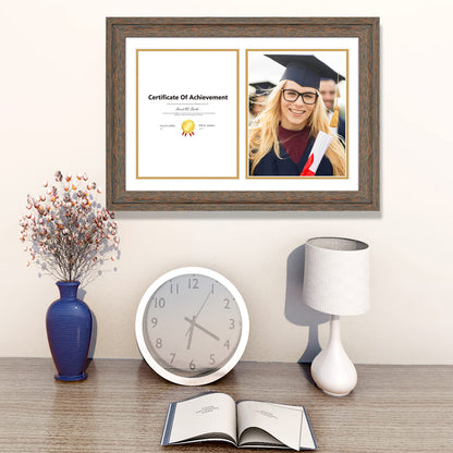 14x20 Double Diploma Frame, Black Frame to Display Double 8.5x11 Document, Solid Wood & Tempered Glass Protection