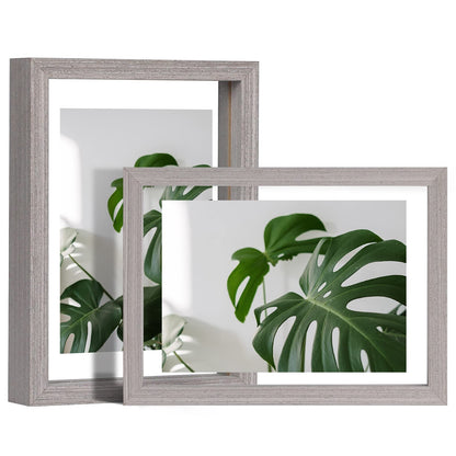 Floating Frames Set of 2, Double Glass Picture Frame, Made of Solid Wood Display Any Size Photo up to 11x14, Wall Mount or Tabletop Standing