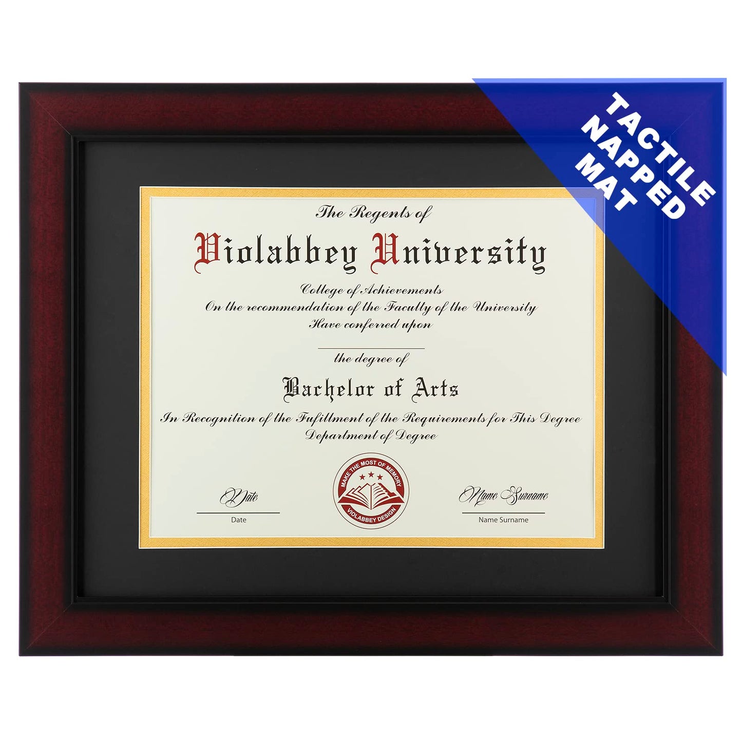 11x14 Diploma Frame with Double Mat for 8.5x11 Documents & Certificates, Smooth Cherry Wood Grain Finish, Wall Mounting & Tabletop Display, Tempered Glass