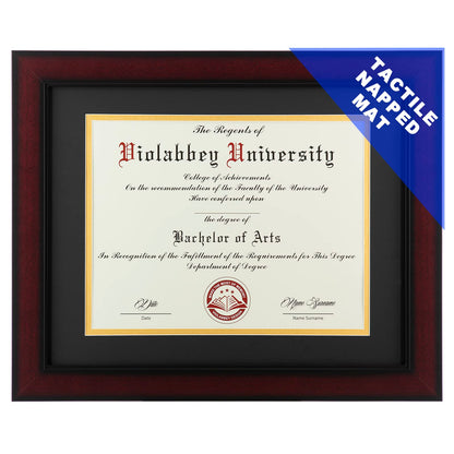 11x14 Diploma Frame with Double Mat for 8.5x11 Documents & Certificates, Smooth Cherry Wood Grain Finish, Wall Mounting & Tabletop Display, Tempered Glass