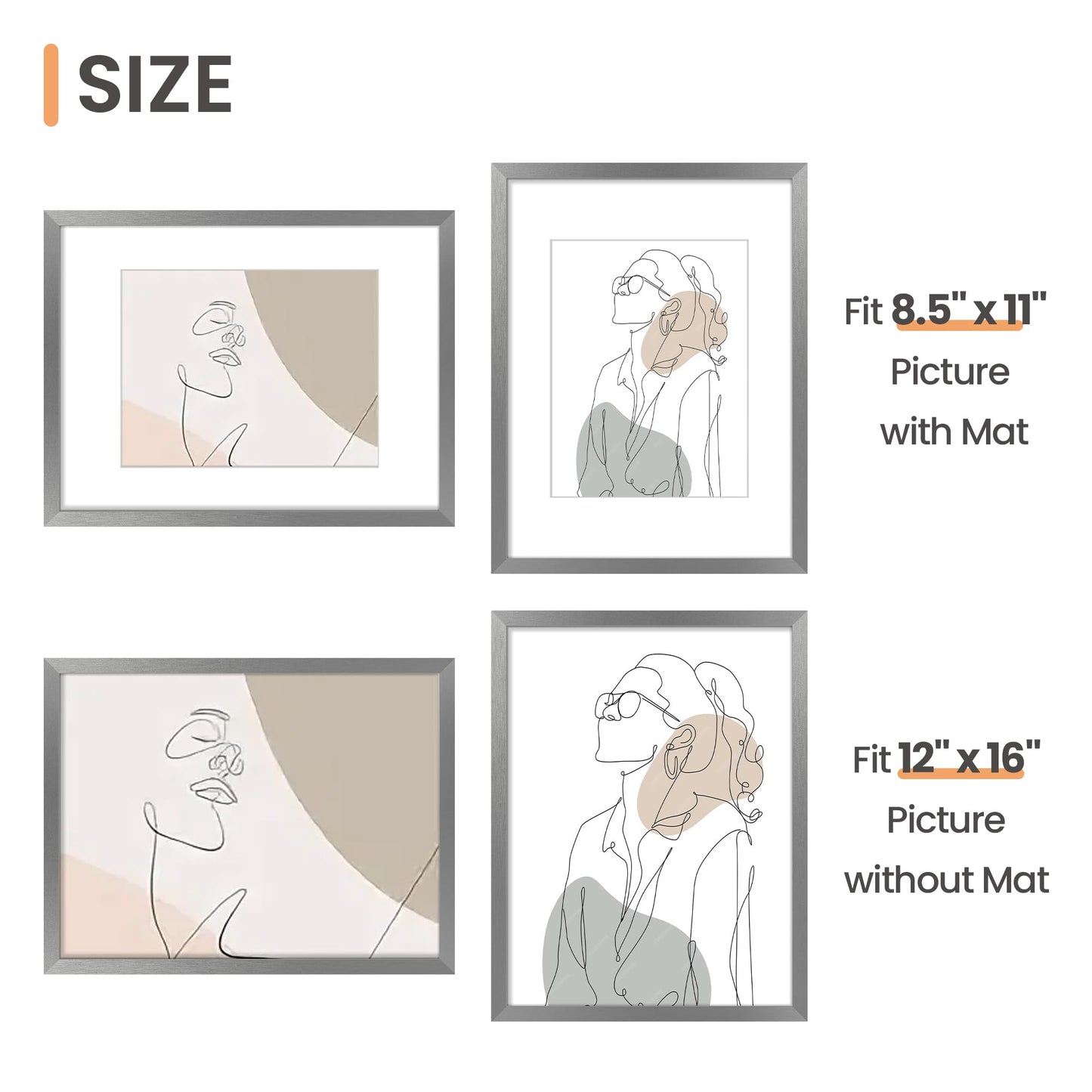 Picture Frame, Display Pictures with Mat or Without Mat, Wall Hanging Photo Frame