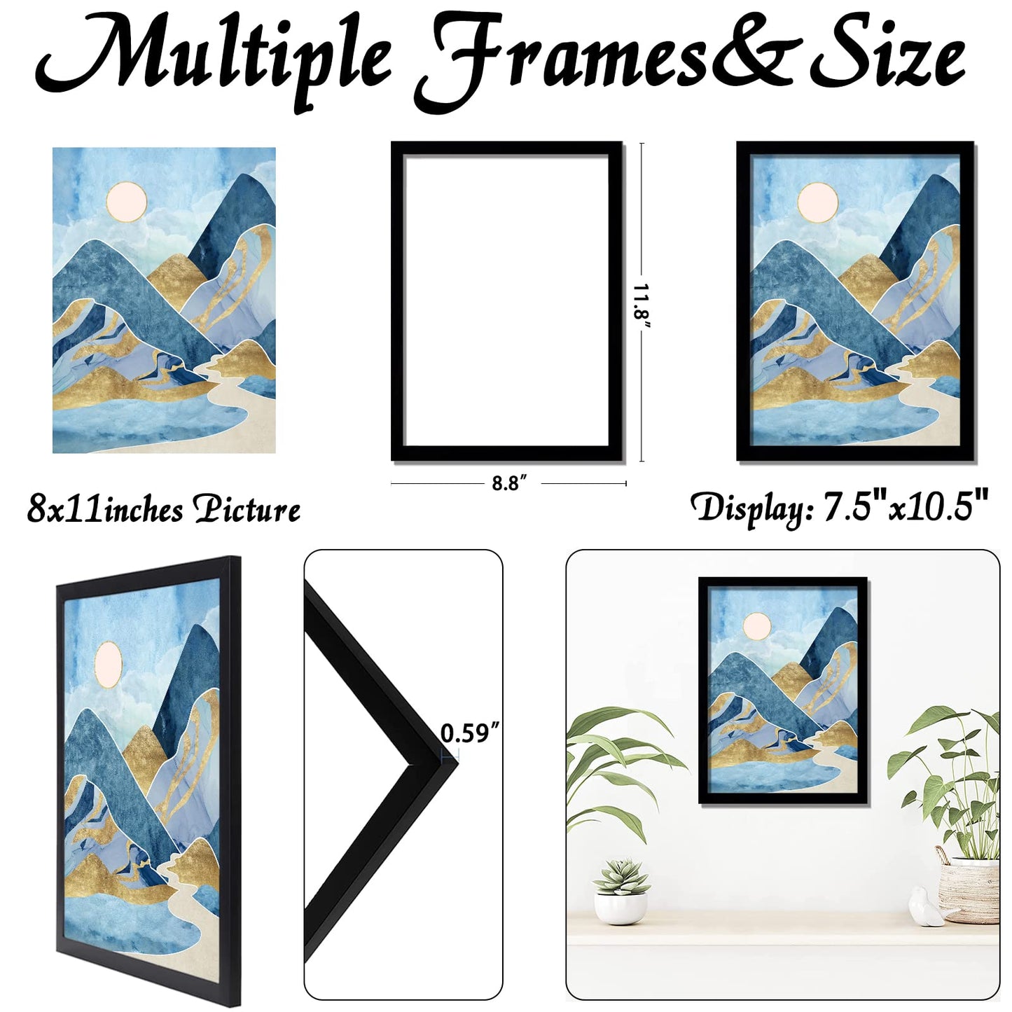 Picture Frame for Photo Poster Canvas Certificate Document Display Horizontally or Vertically High Transparent Wall Gallery