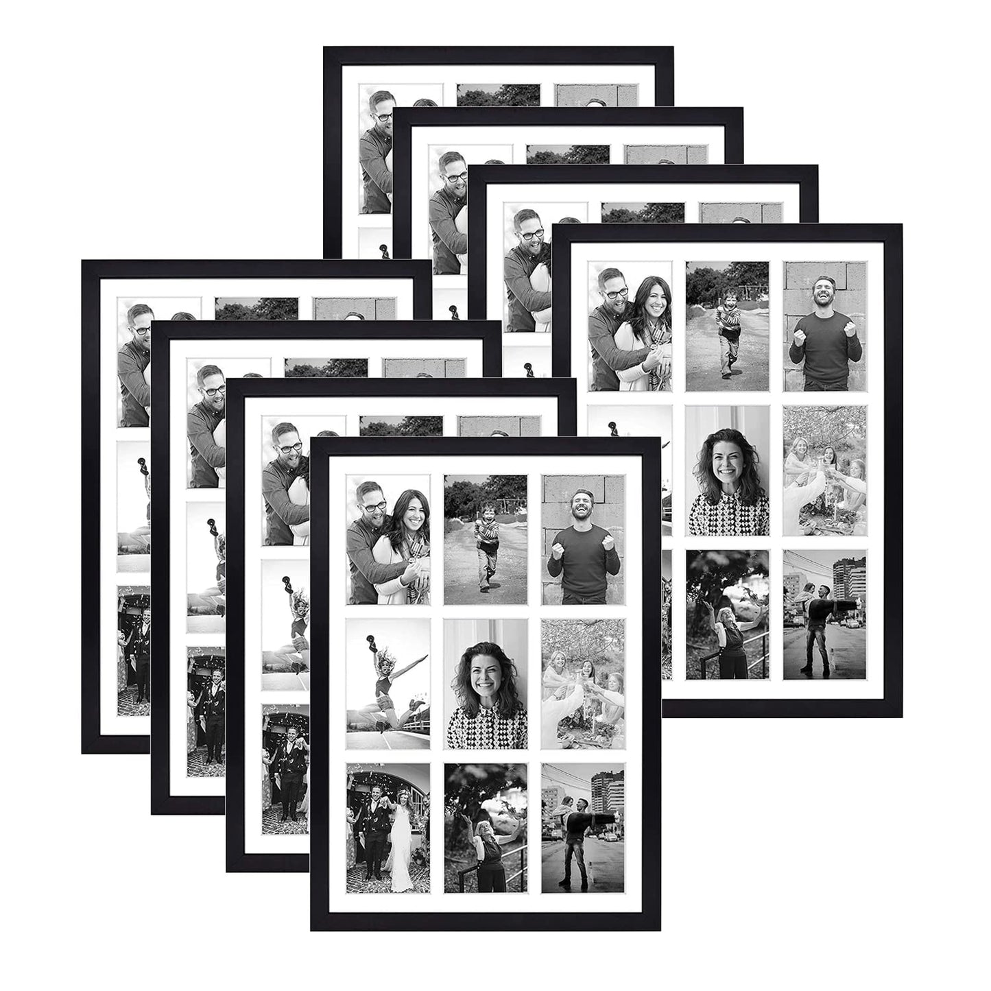 13.6x19.7 Wood Collage Frame with Real Glass and White Displays (9) 4x6 Pictures