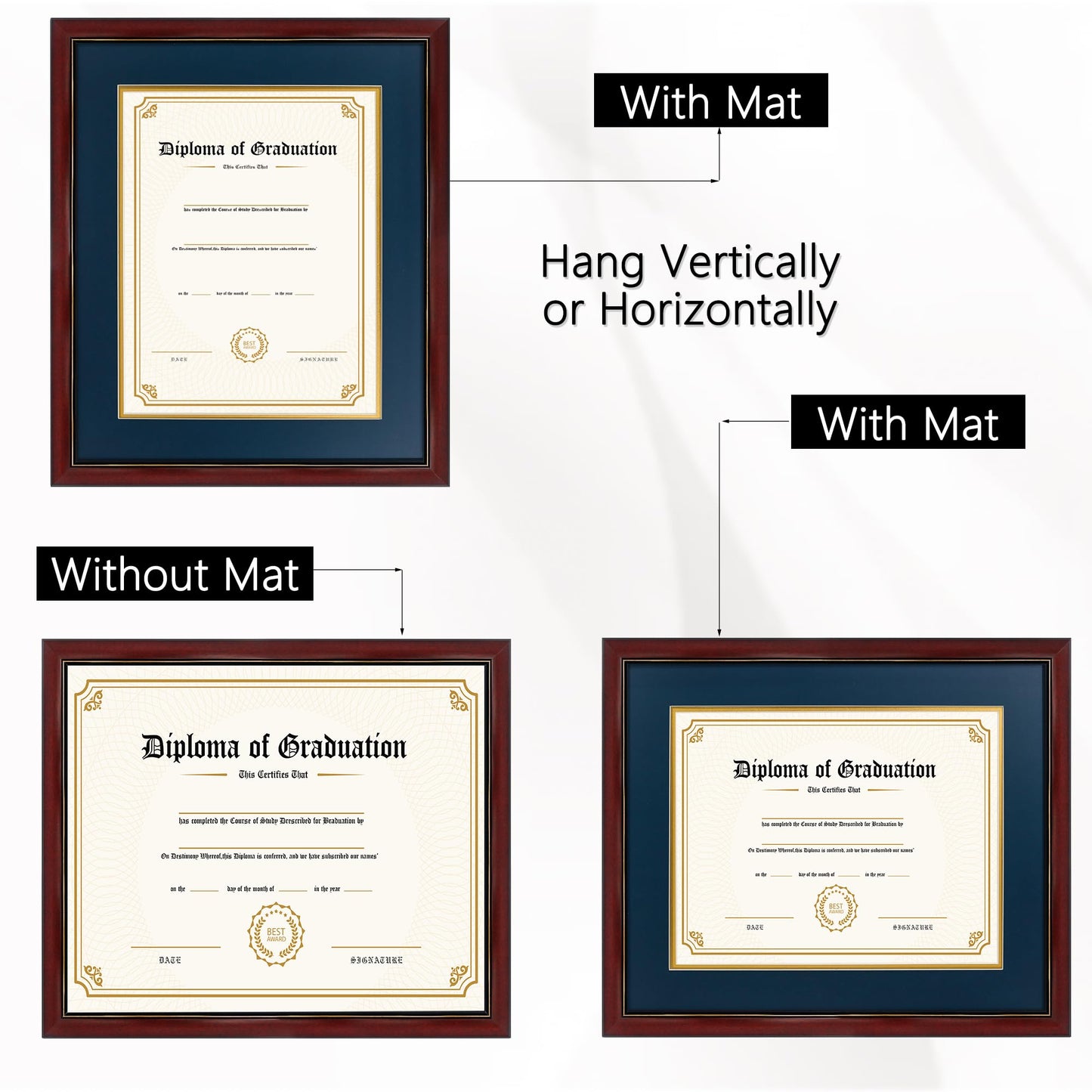 11x14 Diploma Frame 15x18 Certificate without Mat, Solid Wood & UV Protection Acrylic, Cherry Finish