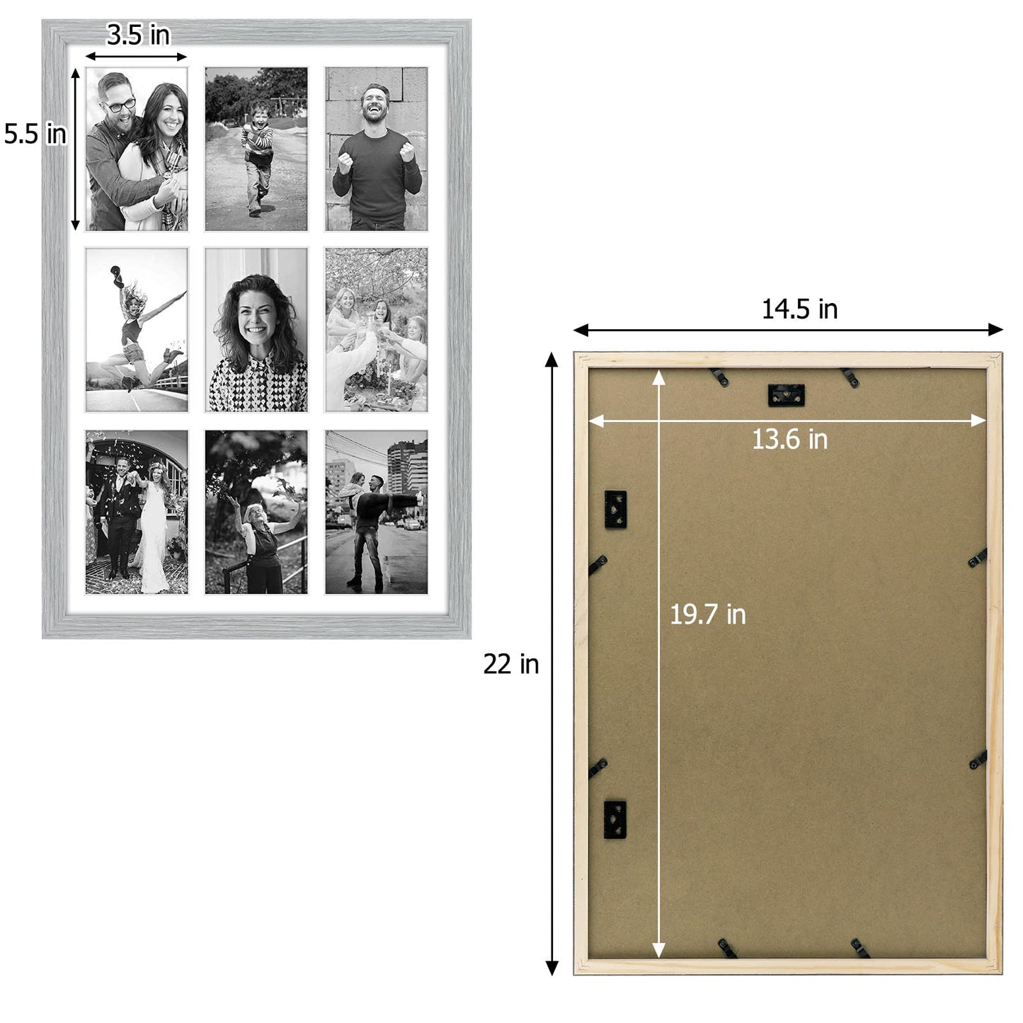 13.6x19.7 Wood Collage Frame with Real Glass and White Displays (9) 4x6 Pictures