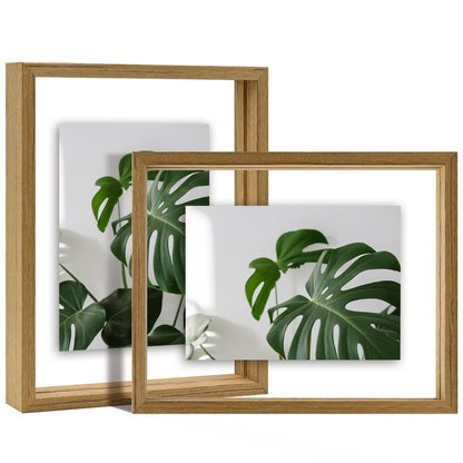 Floating Frames Set of 2, Double Glass Picture Frame, Made of Solid Wood Display Any Size Photo up to 11x14, Wall Mount or Tabletop Standing