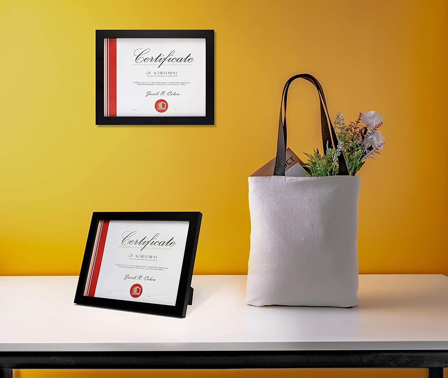 8.5 x 11 Picture Frame with Back Hangers for Wall Display, Easel Stand for Tabletop, for Certificates, Wide Molding