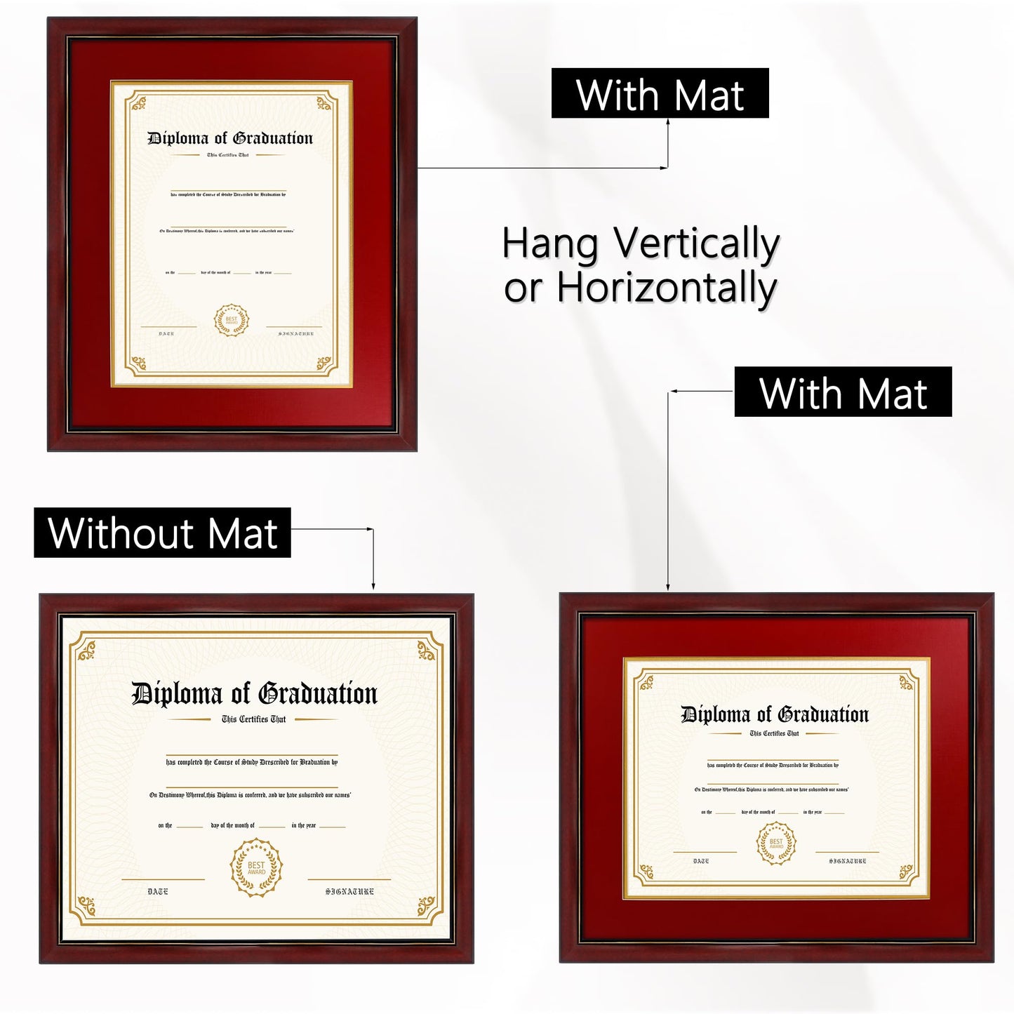 11x14 Diploma Frame 15x18 Certificate without Mat, Solid Wood & UV Protection Acrylic, Cherry Finish