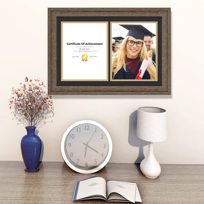 14x20 Double Diploma Frame, Black Frame to Display Double 8.5x11 Document, Solid Wood & Tempered Glass Protection