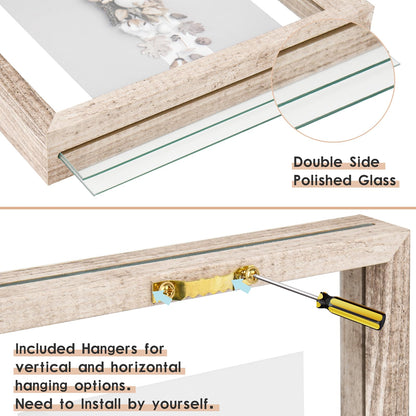 Floating Frame Set of 2, Double Glass Rustic Photo Frame for Wall Hanging or Tabletop, Display 4x6 or 3x5 Photo for Floating Effect