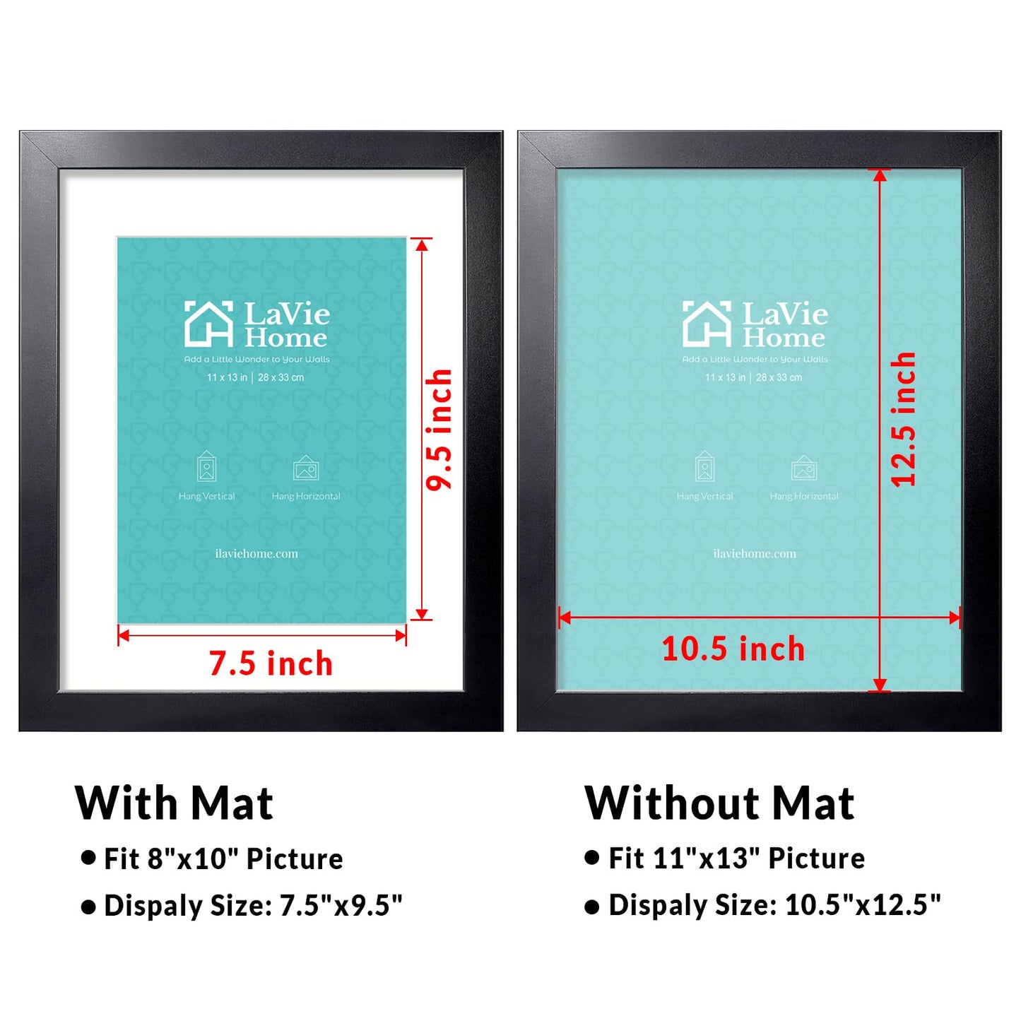 All Sizes Picture Frame, With or Without Mat, Stable and Sturdy Frame and Polished Plexiglass, Horizontal and Vertical Hanging