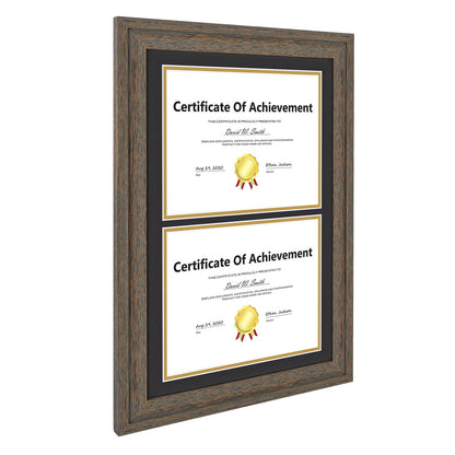 14x20 Double Diploma Frame, Black Frame to Display Double 8.5x11 Document, Solid Wood & Tempered Glass Protection