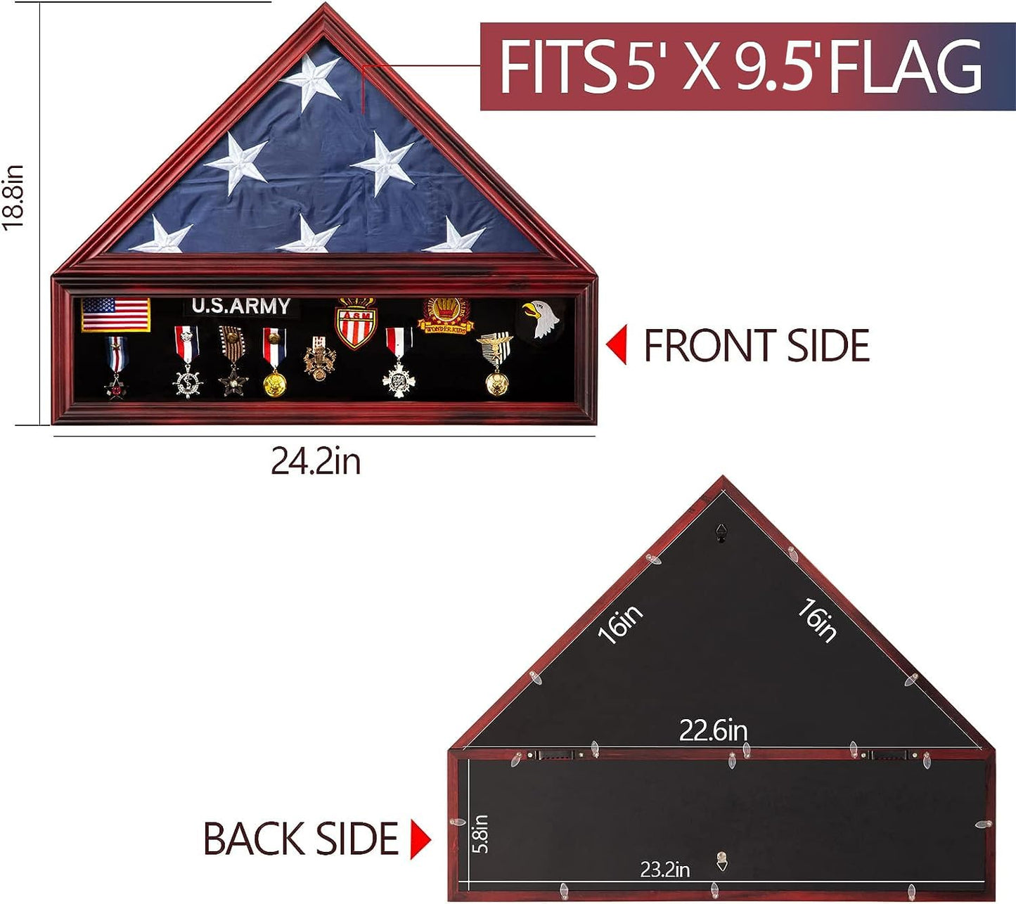 Large Military Shadow Box Solid Wood Burial Flag Display Case for American Veteran Display Fits a Folded 5'x9.5' Flag Mahogany Finish