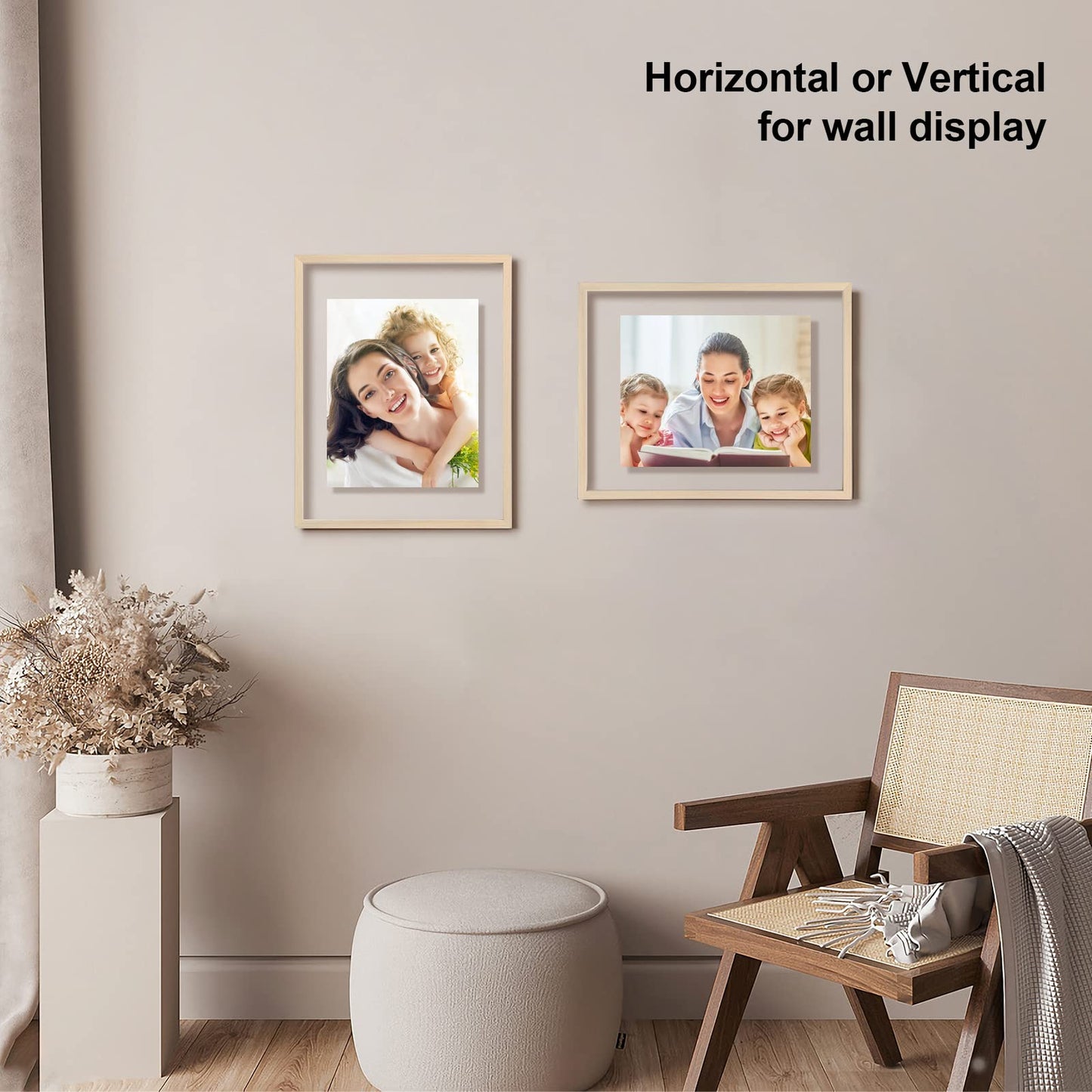 Floating Frames Set of 2, Double Glass Picture Frame, Made of Solid Wood Display Any Size Photo up to 11x14, Wall Mount or Tabletop Standing