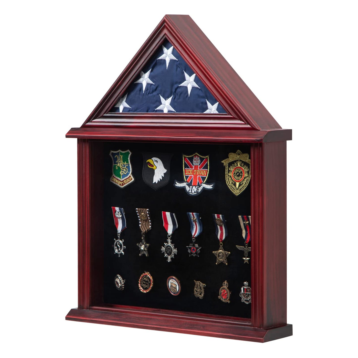 Large Military Shadow Box Solid Wood Burial Flag Display Case for American Veteran Display Fits a Folded 5'x9.5' Flag Mahogany Finish