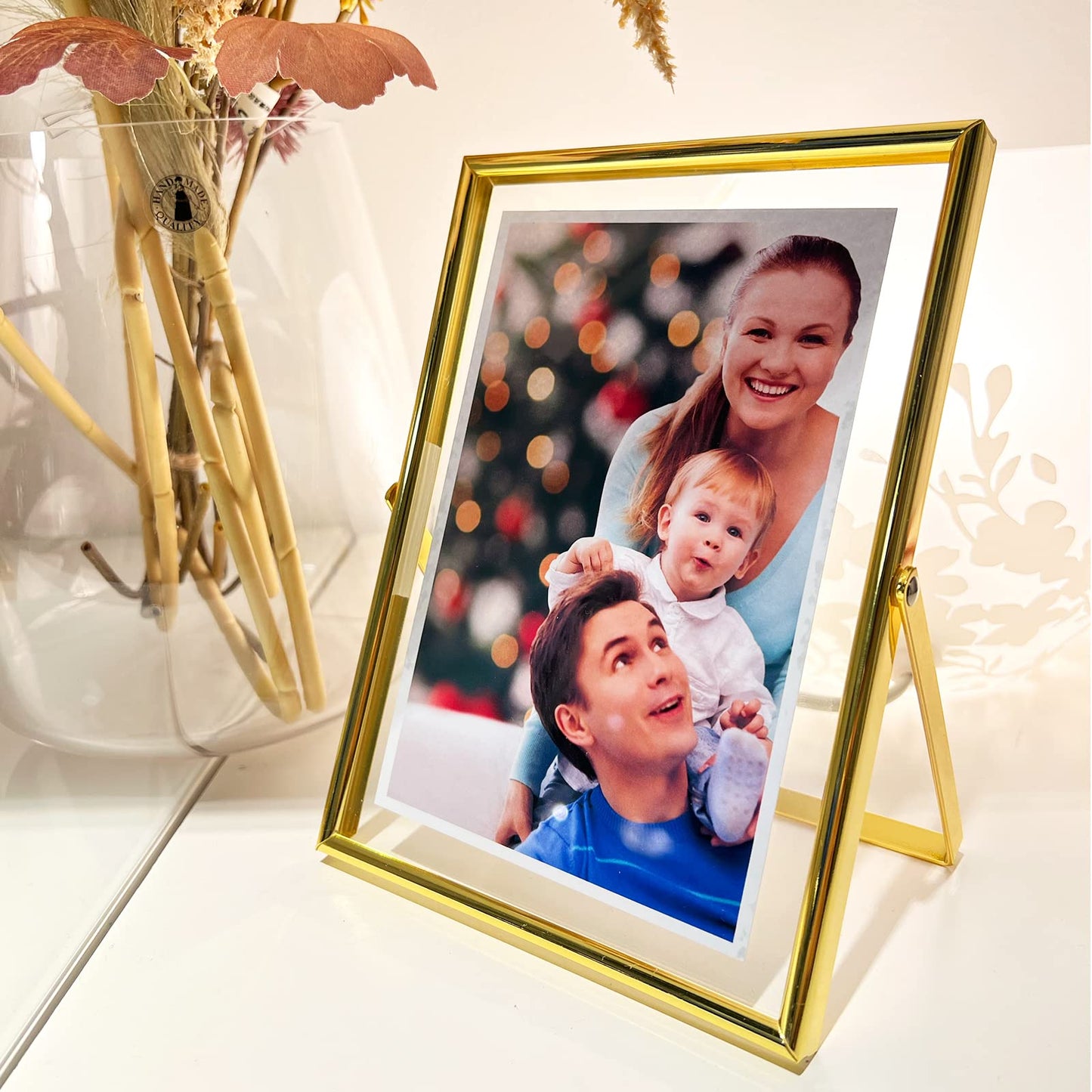 Gold Floating Frame Tabletop Shelf Photo Frames