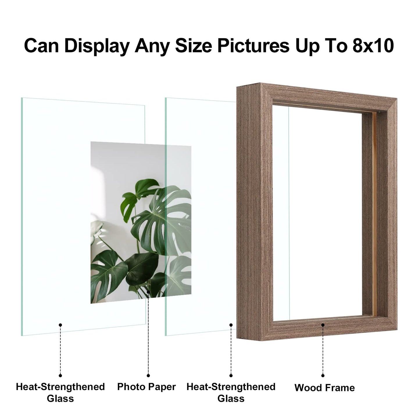 Floating Frames Set of 2, Double Glass Picture Frame, Made of Solid Wood Display Any Size Photo up to 11x14, Wall Mount or Tabletop Standing