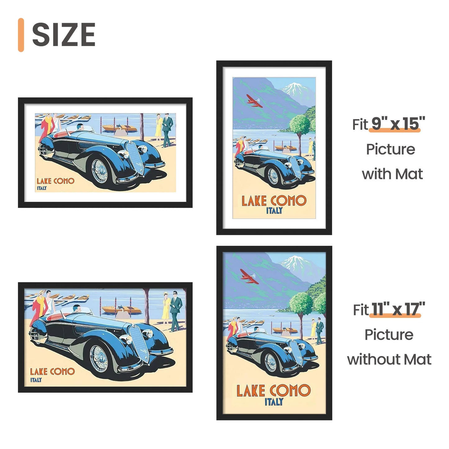 Picture Frame Set of 5, Display Pictures with Mat Without Mat, Wall Gallery Photo Frames