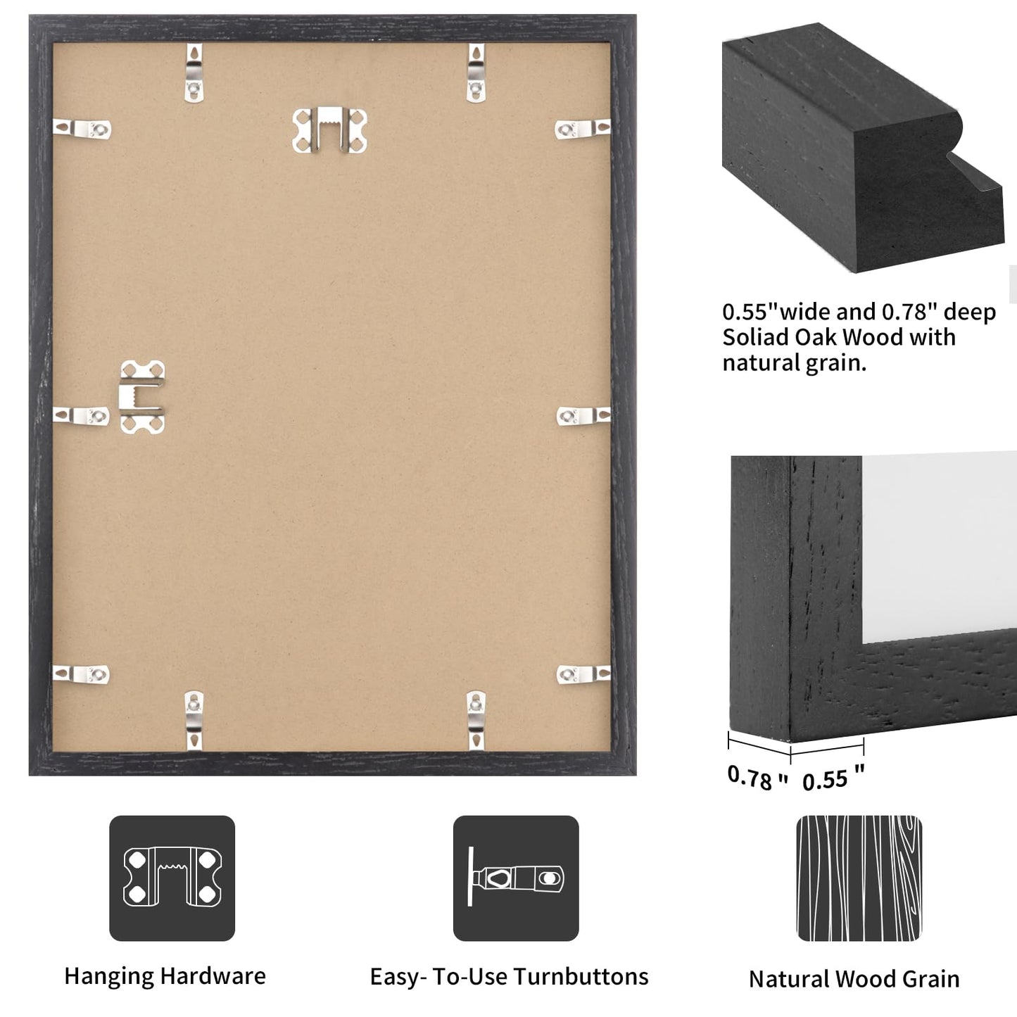 Oak Wood Picture Frame - Minimalist Poster Frame, Natural Solid Wooden Picture Frames for Wall Art Photo and Prints