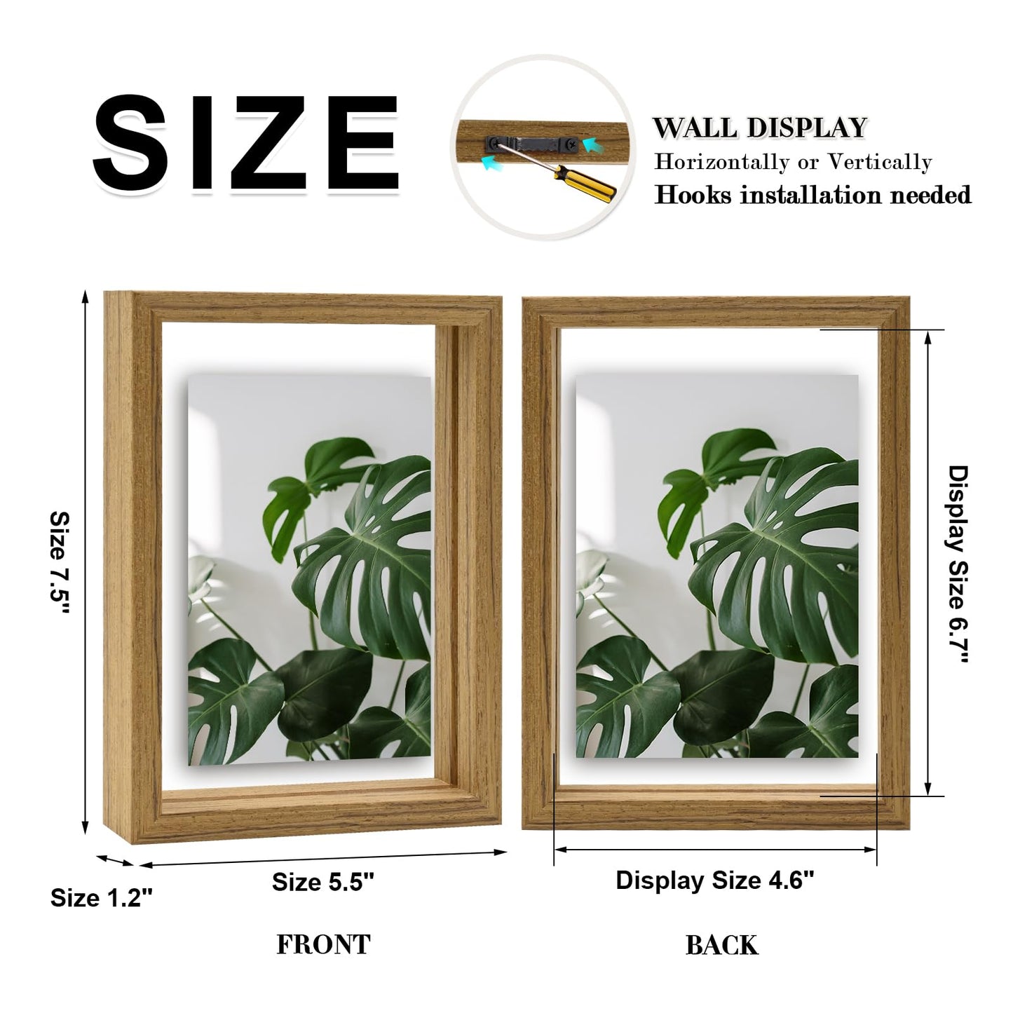 Floating Frames Set of 2, Double Glass Picture Frame, Made of Solid Wood Display Any Size Photo up to 11x14, Wall Mount or Tabletop Standing