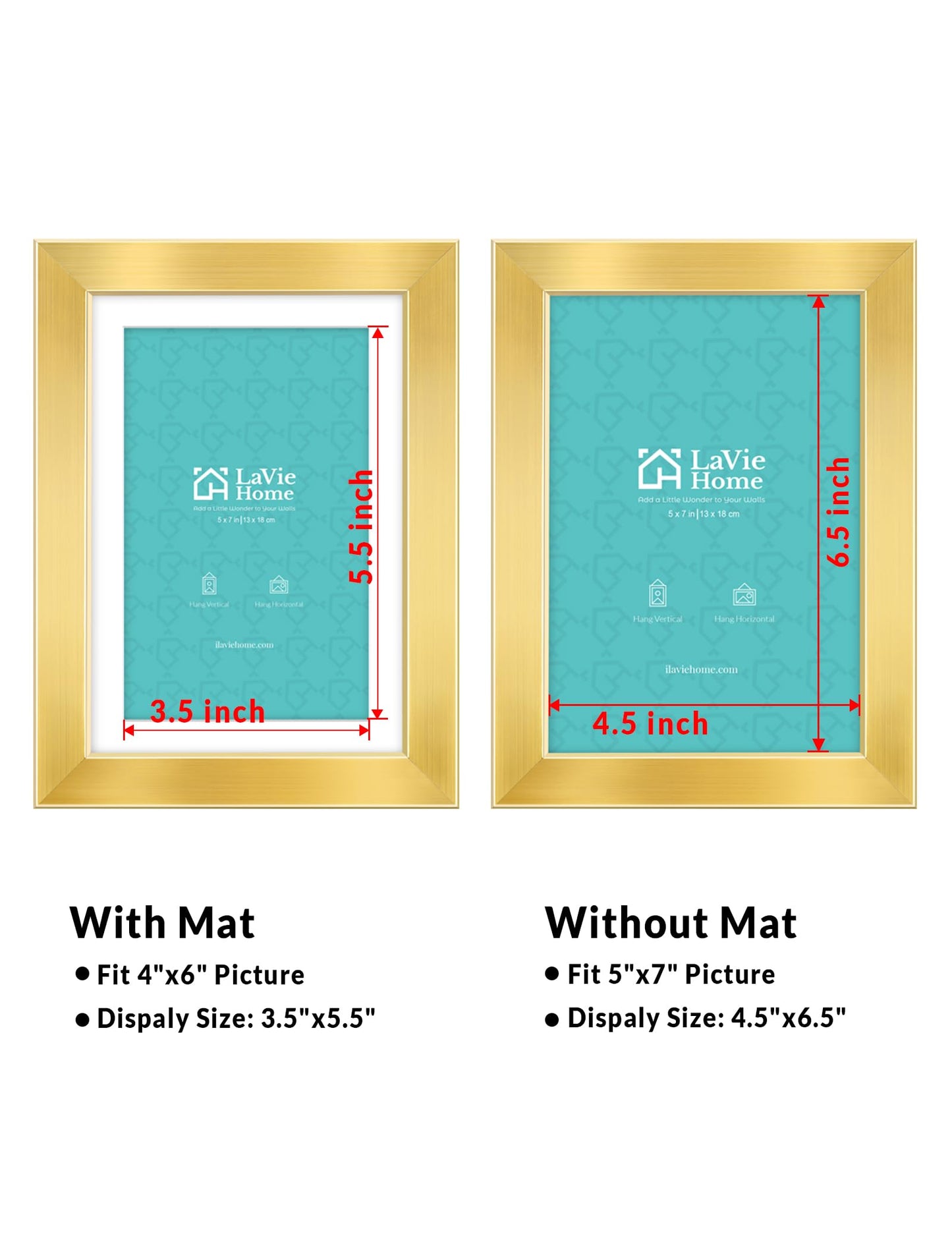 All Sizes Picture Frame, With or Without Mat, Stable and Sturdy Frame and Polished Plexiglass, Horizontal and Vertical Hanging