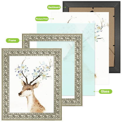 Ornate Finish Vintage Photo Frame with White Mat & Real Glass