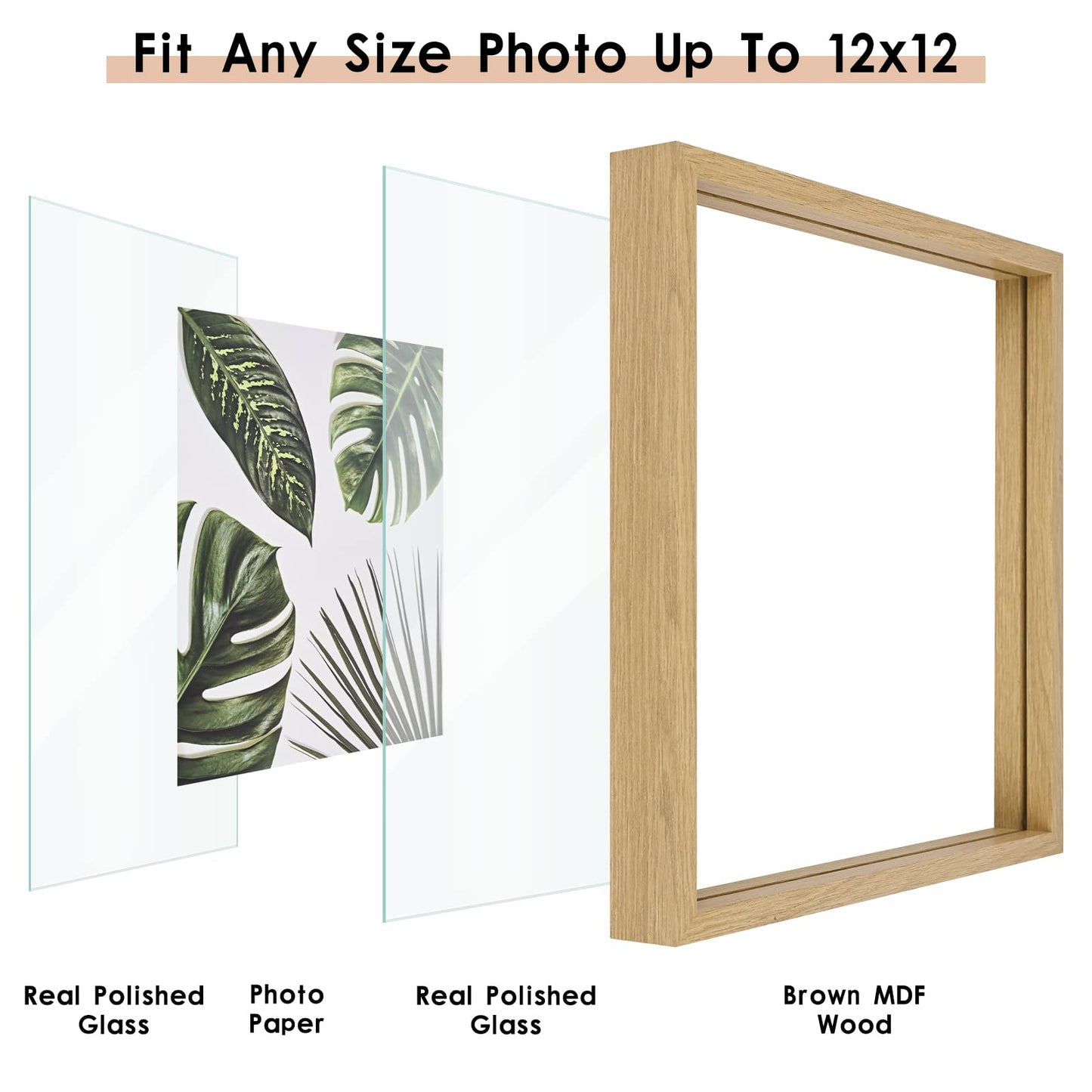 Floating Frame Set of 2, Double Glass Rustic Photo Frame for Wall Hanging or Tabletop, Display 4x6 or 3x5 Photo for Floating Effect