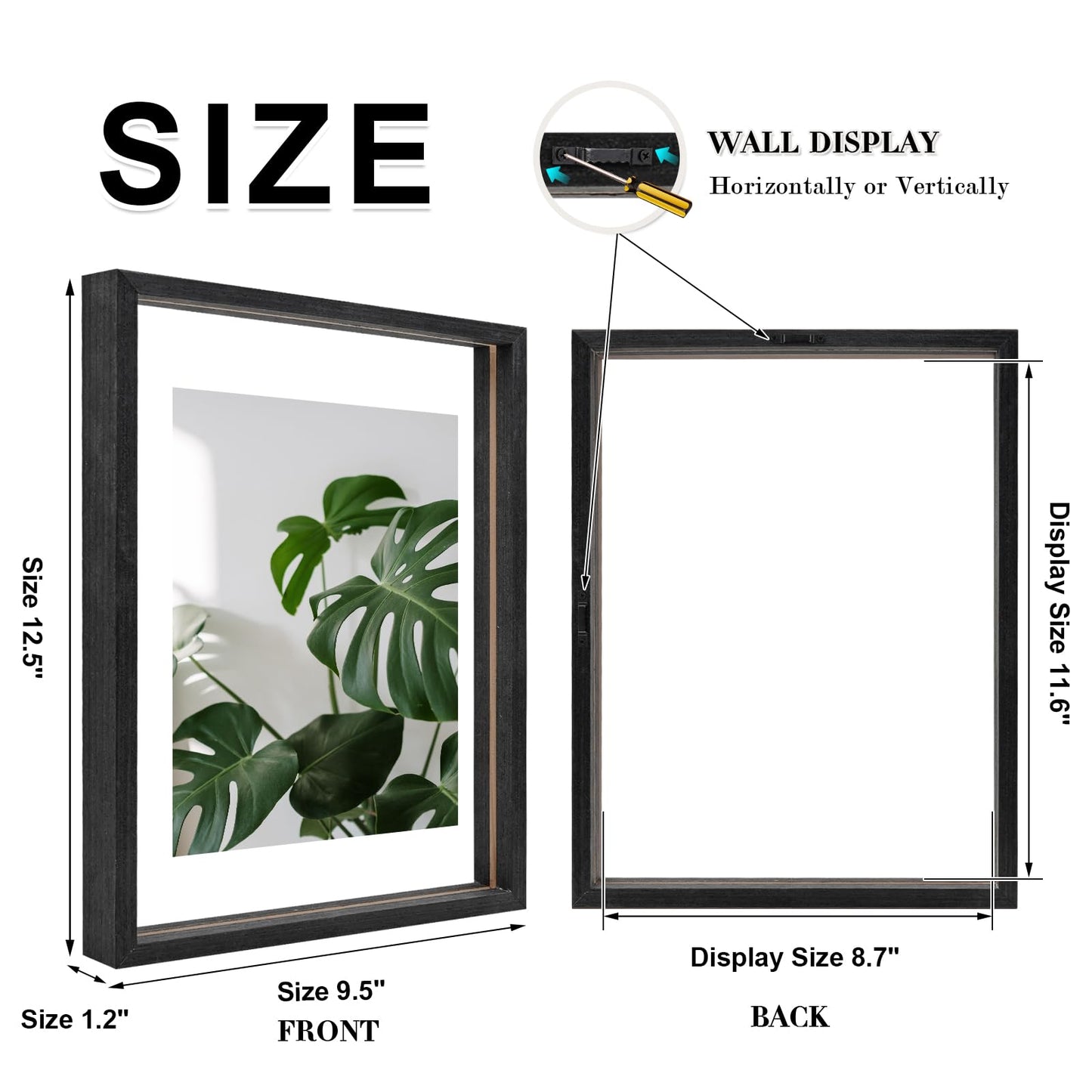 Floating Frames Set of 2, Double Glass Picture Frame, Made of Solid Wood Display Any Size Photo up to 11x14, Wall Mount or Tabletop Standing