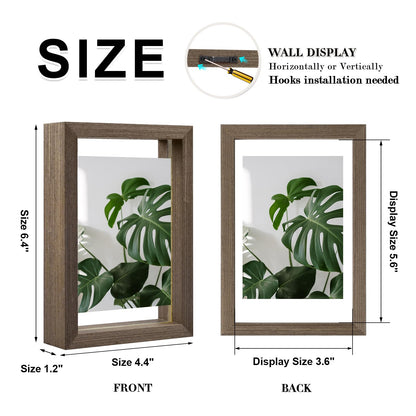 Floating Frames Set of 2, Double Glass Picture Frame, Made of Solid Wood Display Any Size Photo up to 11x14, Wall Mount or Tabletop Standing