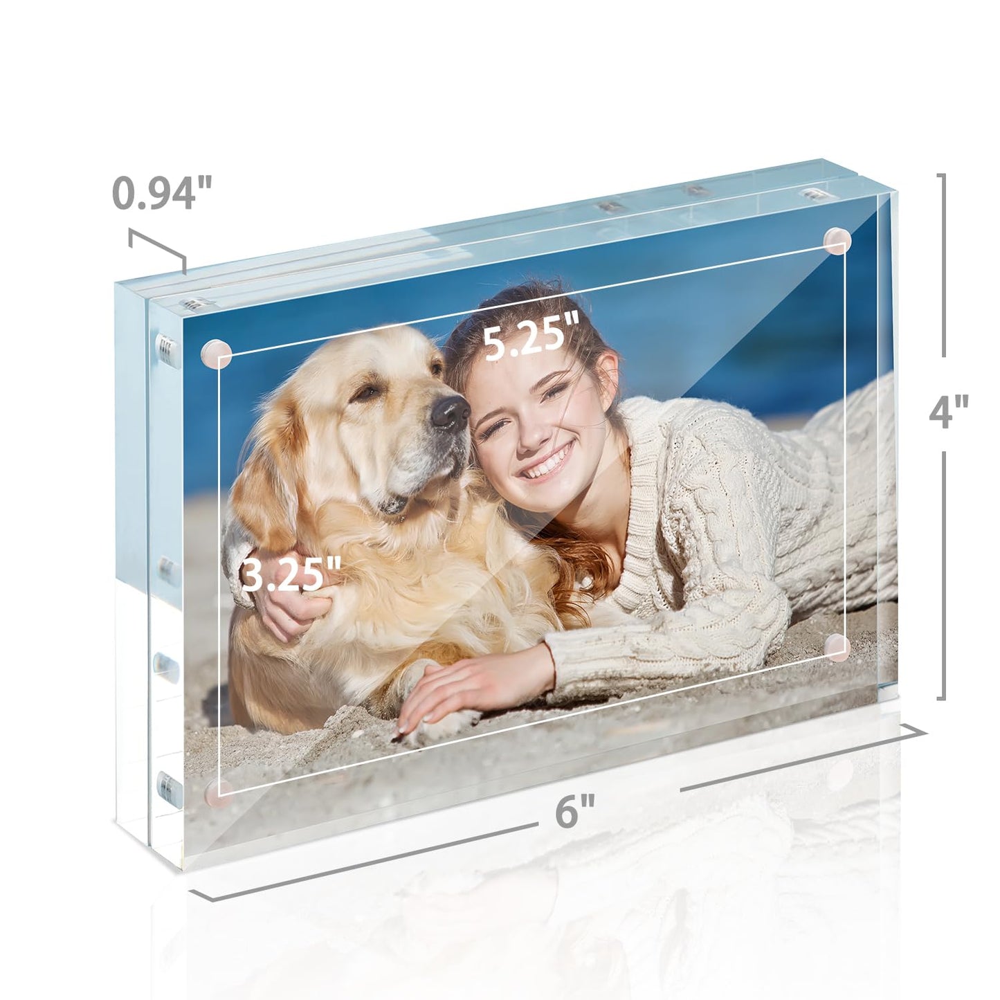 Acrylic Photo Frames Horizontal Magnet Double Sided Photo Frame with Microfiber Cloth, 12 + 12MM Thickness Clear Picture Frame Desktop Display