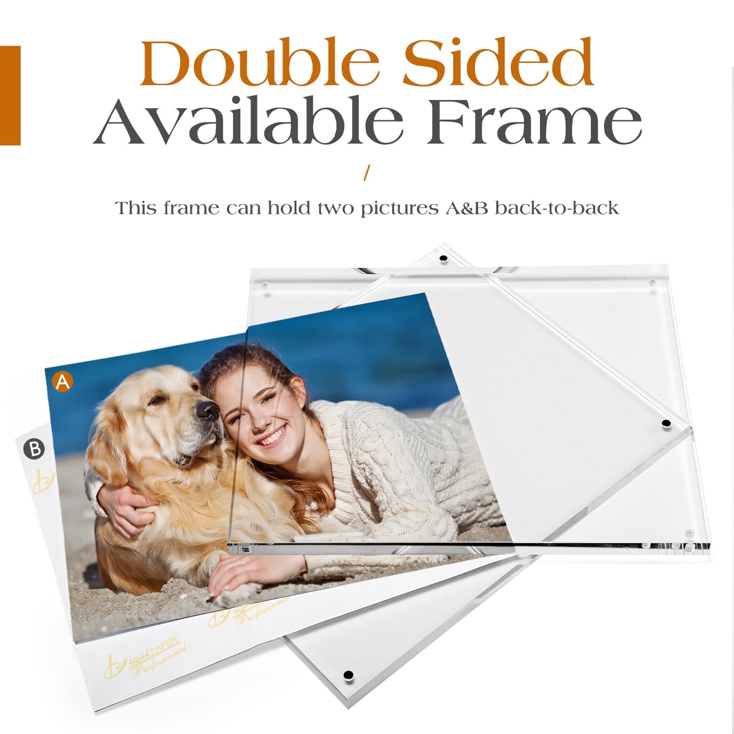 Acrylic Photo Frames Horizontal Magnet Double Sided Photo Frame with Microfiber Cloth, 12 + 12MM Thickness Clear Picture Frame Desktop Display