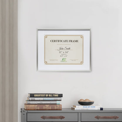 11”x14” Matted to 8.5”x11” – Deluxe Brass Gold Aluminum Contemporary Diploma Frame with Tempered Glass and Removable Mat