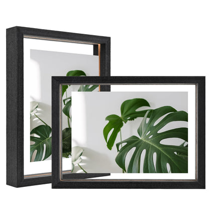 Floating Frames Set of 2, Double Glass Picture Frame, Made of Solid Wood Display Any Size Photo up to 11x14, Wall Mount or Tabletop Standing