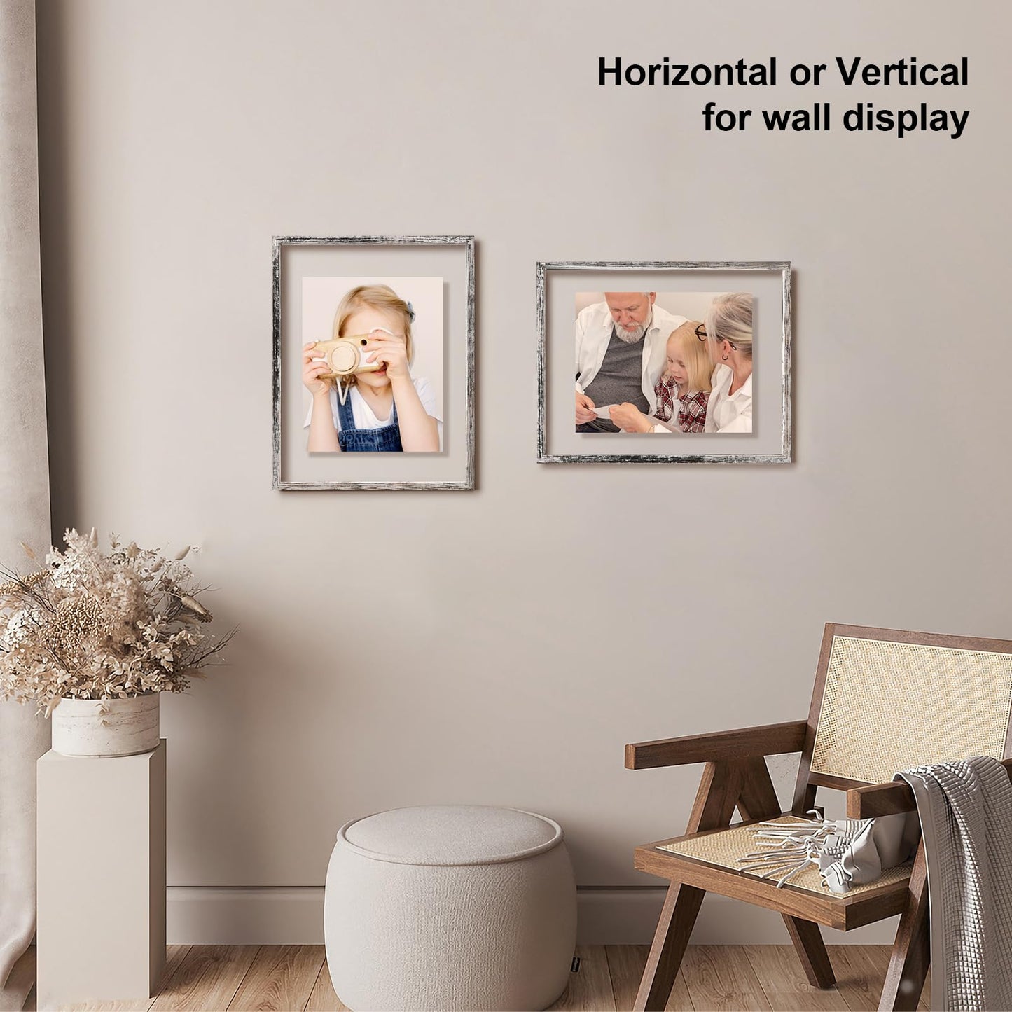 Floating Frames Set of 2, Double Glass Picture Frame, Made of Solid Wood Display Any Size Photo up to 11x14, Wall Mount or Tabletop Standing