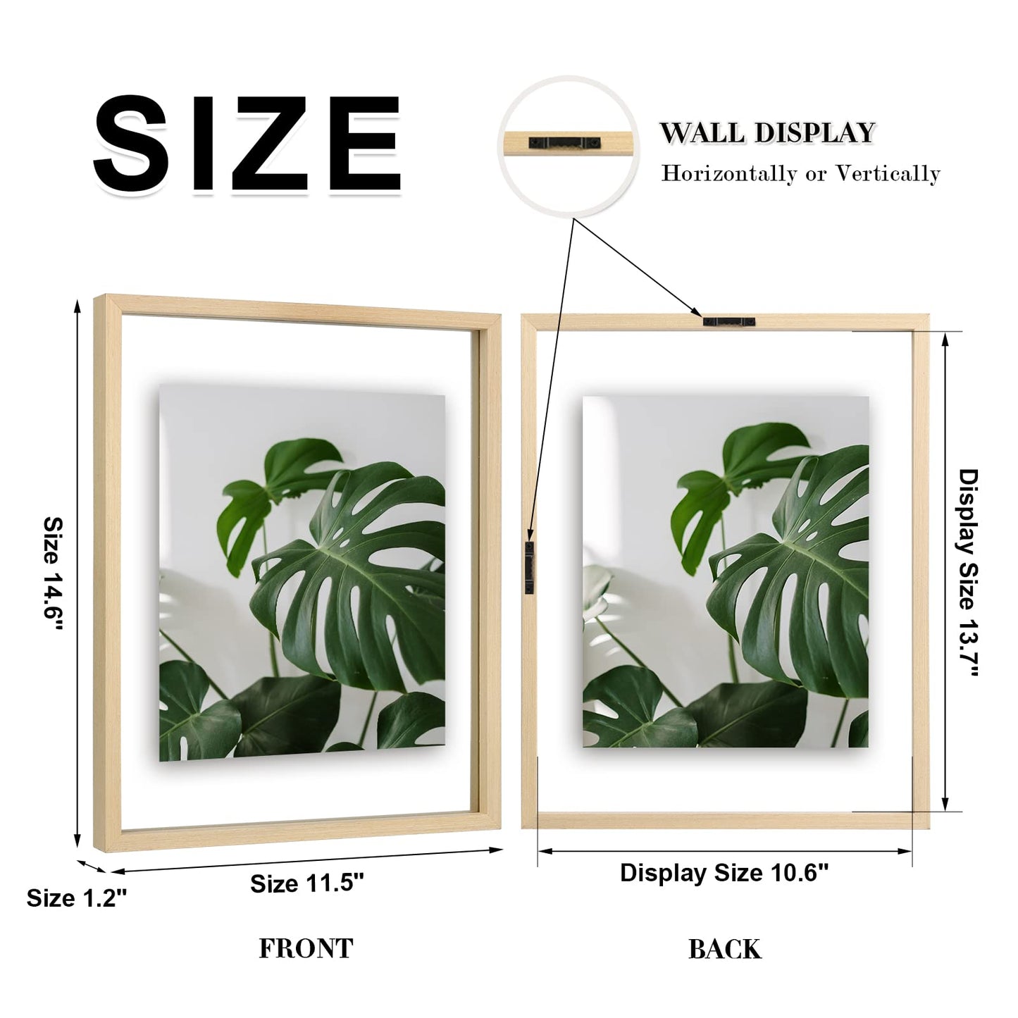 Floating Frames Set of 2, Double Glass Picture Frame, Made of Solid Wood Display Any Size Photo up to 11x14, Wall Mount or Tabletop Standing