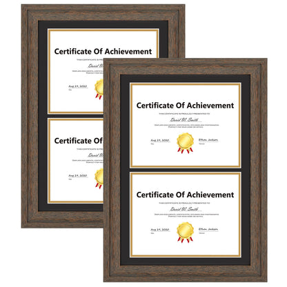 14x20 Double Diploma Frame, Black Frame to Display Double 8.5x11 Document, Solid Wood & Tempered Glass Protection