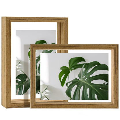 Floating Frames Set of 2, Double Glass Picture Frame, Made of Solid Wood Display Any Size Photo up to 11x14, Wall Mount or Tabletop Standing