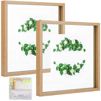 Floating Frame Set of 2, Double Glass Rustic Photo Frame for Wall Hanging or Tabletop, Display 4x6 or 3x5 Photo for Floating Effect