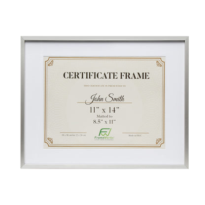 11”x14” Matted to 8.5”x11” – Deluxe Brass Gold Aluminum Contemporary Diploma Frame with Tempered Glass and Removable Mat