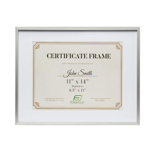 11”x14” Matted to 8.5”x11” – Deluxe Brass Gold Aluminum Contemporary Diploma Frame with Tempered Glass and Removable Mat